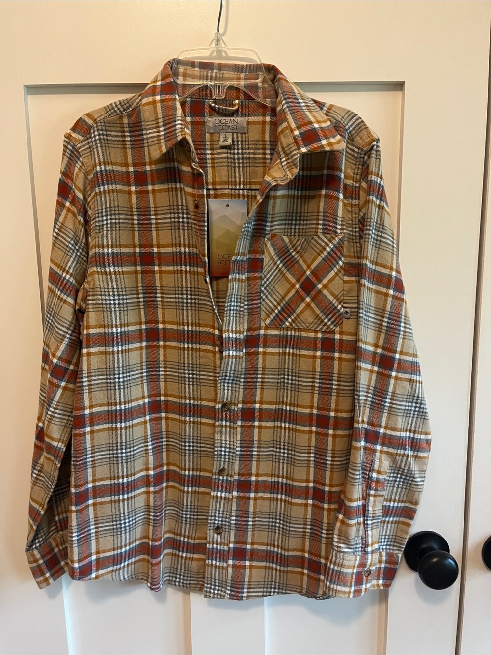 Ocean & Coast Boys' Tan Plaid Button-Down Shirt